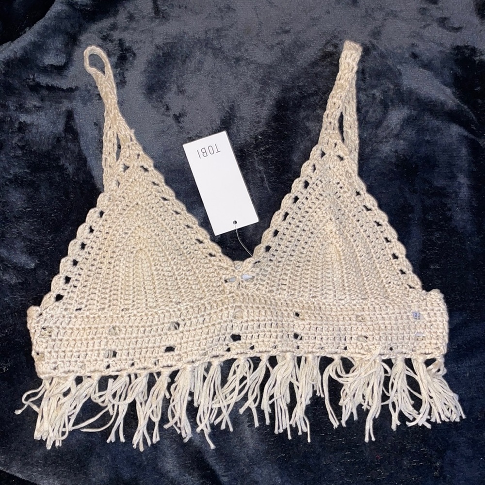 Beige Crotchet Crop Top